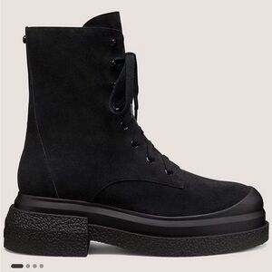 Stuart Weitzman Black Charli Suede Combat Lace-up Sportlift Boots